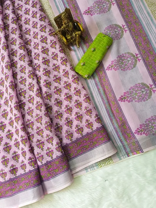 Elegant Digital Print Silver Jari Saree